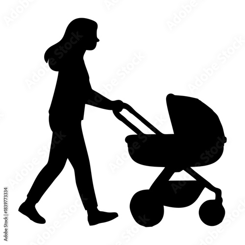Silhouette of a person Pushing a Baby Carriage
