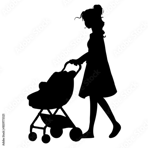 Silhouette of a person Pushing a Baby Carriage
