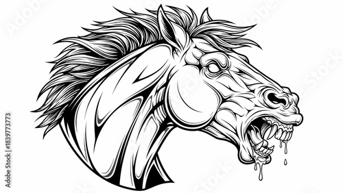 Fierce Abstract Horse Drawing with Intense Expression