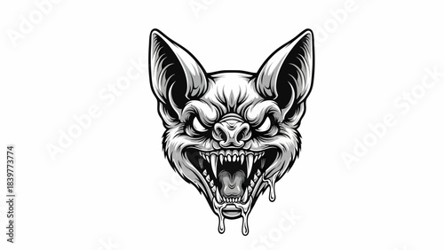 Fierce Vampire Bat Illustration with Dripping Fangs