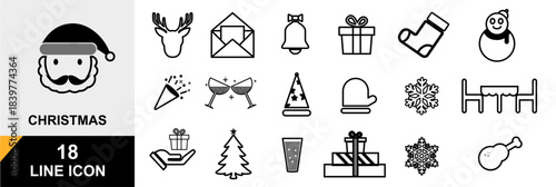 Vector Christmas line Icon Set, editable color and file vector