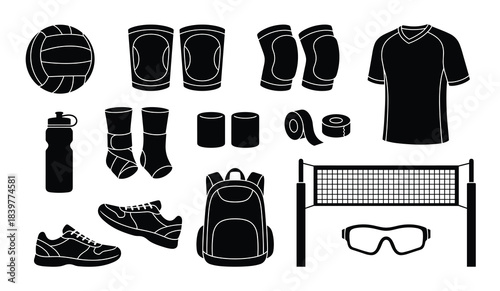Vector Illustration: Volleyball Equipment Collection Ready for Game Day