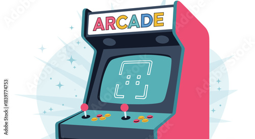 Retro arcade video game machine with a joystick and buttons, ready for classic 8-bit gaming, isolated on a white background.