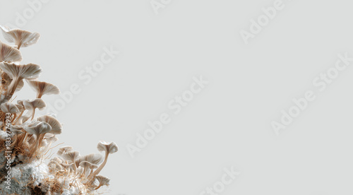 Superfood concept, template with copy space for text or product's ads. Neutral background. Healthy mushrooms. Nutrients, fiber, B vitamins, and antioxidants