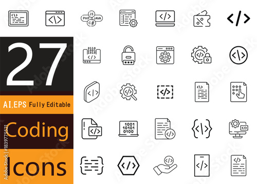 Professional Programming and coding Icons Pack in Flat Vector Style.