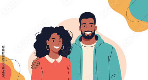 Happy young African American couple smiling and embracing, a beautiful portrait of love, partnership, and modern relationships.