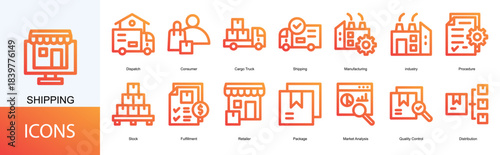 shipping icon collection set. Containing Dispatch, Consumer, Cargo Truck, Manufacturing, industry, Procedure, Stock icon