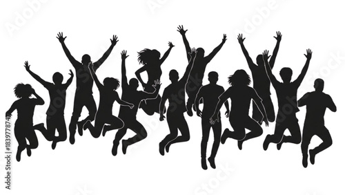 Jumping People Silhouettes: An Auto Cad Graphic for Group Celebration.