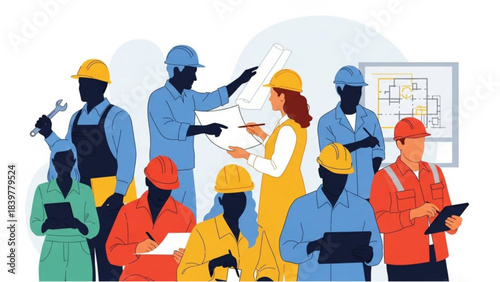 Engineering Team Collaborating on a Construction Project with Auto Cad Designs