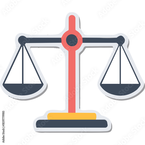 Flat Design Scales of Justice Symbol for Law and Balance Representing Fairness and Equality in Legal System in Red and Blue Colors