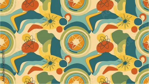 Retro Auto Cad Illustration: A Seamless Atomic Age Pattern from a Bygone Era.