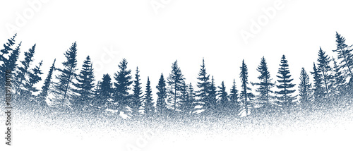 The forest in the fog, imitation of a pencil drawing, vector sketch, isolated on a white background