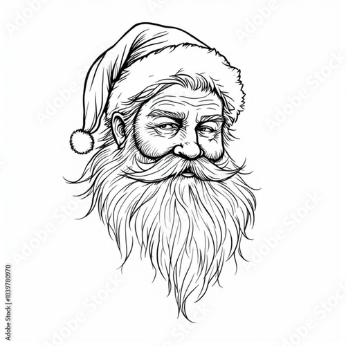 Santa Claus Illustration: A detailed pen and ink illustration of Santa Claus. Capturing the spirit of holiday and festive spirit.