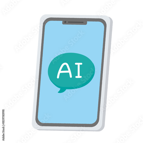 生成AIを導入しているスマホのイラスト|漫画風吹き出し/ビジネス向け素材/Illustration of a smartphone using generative AI