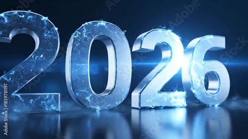 Futuristic 2026 numbers glow with electric energy, symbolizes technological advancements and upcoming trends, perfect for New Year's themes and tech innovations