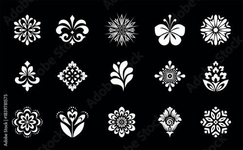 Flower icons set. Isolated elements for design. Vector graphics. Art
