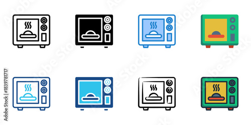 Microwave icon set multiple style vector collection. Editable Stroke 
