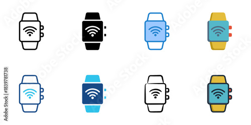 Smart watch icon set multiple style vector collection. Editable Stroke 
