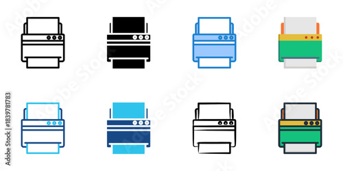 Printer icon set multiple style vector collection. Editable Stroke 
