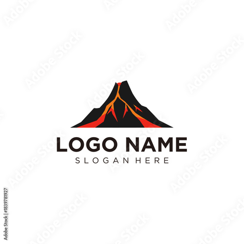 Volcano Mountain Logo with Erupting Lava Illustration for Outdoor Adventure, Energy, and Nature Branding Design