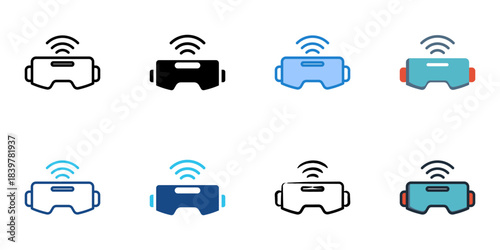 Virtual reality icon set multiple style vector collection. Editable Stroke 
