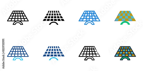 Solar panel icon set multiple style vector collection. Editable Stroke 
