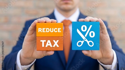 Reduce tax concept. Taxes payment reduction, government policy, income tax optimization and wealth management. ai
