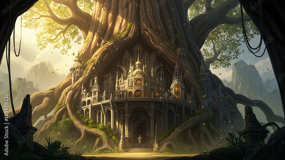 Fototapeta premium Ancient castle integrated into a massive tree