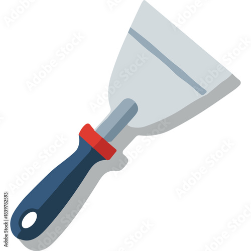 Flat Illustration of a Putty Knife Tool with Blue and Red Handle Against a Black Background