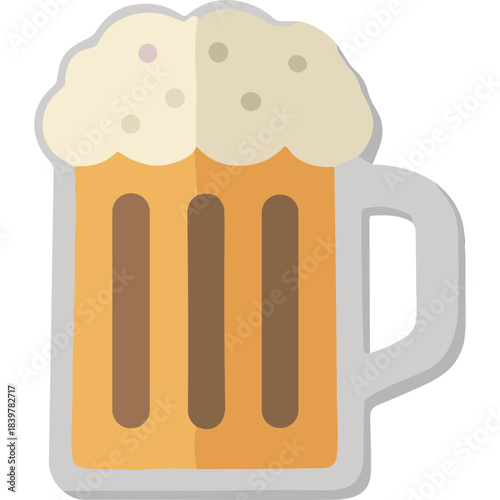 Frothy Amber Beer In A Tall Glass Mug With A Handle On A Black Background Minimalist Flat Design Style