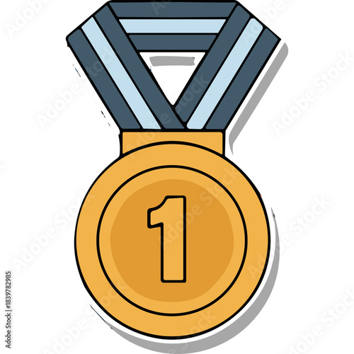 Gold Medal With Number 1 On Ribbon Against Black Background Victory Achievement Award Symbol Of Success Competition Winner And Excellence Graphic Illustration