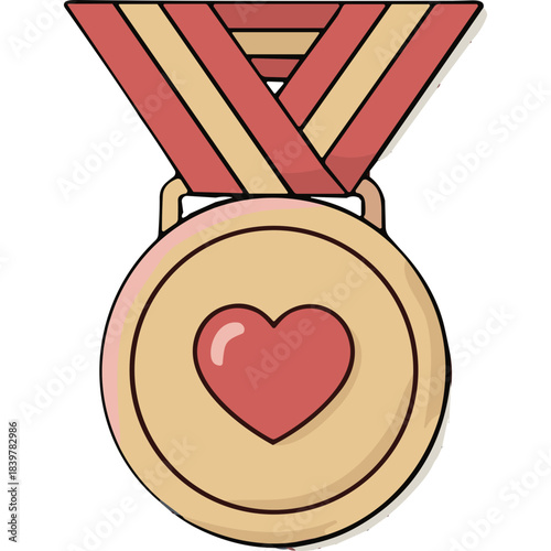 Gold Medal With Red And Yellow Ribbon Featuring A Pink Heart Symbol On A Black Background Award Recognition Achievement Concept