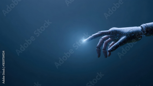 Robot hand finger glow blue future digital technology cyberspace information datum