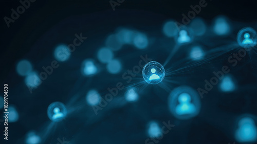 Digital network blue user icon connection data technology cyberspace communication glowing energy pulses link across abstract grid, conveying modern connectivity and quiet optimism
