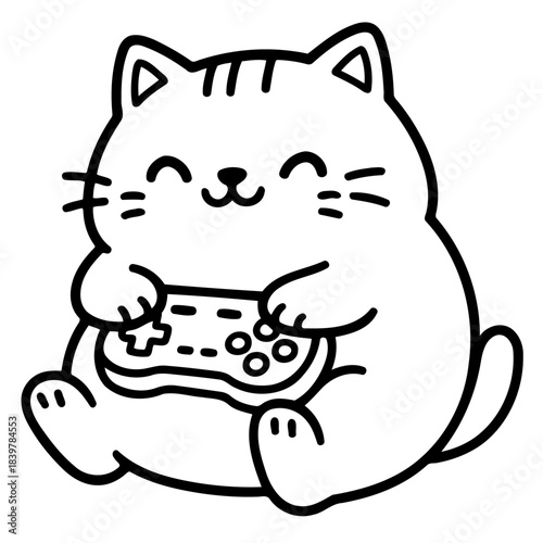 Gamer cat: a charming illustration of a cat is engrossed in playing video games, clutching a game controller with focused determination and joyous expression.