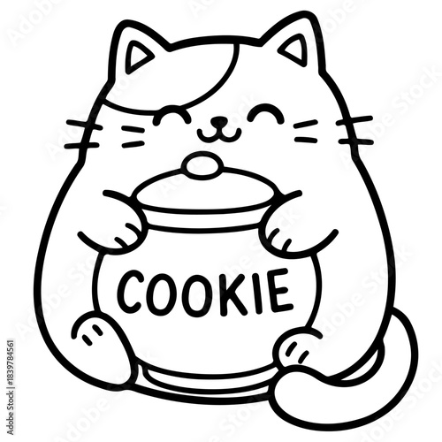 Cookie Jar's Embrace: An adorable cat is joyfully clutching a cookie jar, embodying the simple pleasures of life. The image captures the essence of happiness and the love for treats.