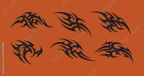 Neo Tribal Cybersigilism Shapes Collection. Set Of Y2k Cyber Sigilism Tattoo Gothic Patterns Vector Design. Streetwear Print Graphic.	
