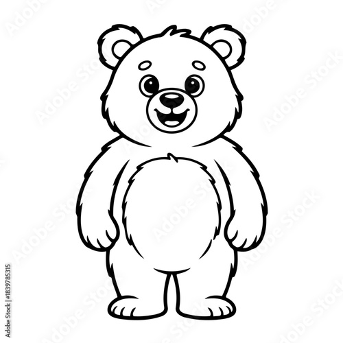 Smiling Bear: A charming, friendly bear in simple, clean lines. Ideal for coloring pages, educational materials, and children's content.