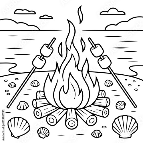 Beach Bonfire: A bonfire on the beach, complete with marshmallow roasting, evokes a sense of nostalgia, relaxation, and the simple joys of outdoor leisure.