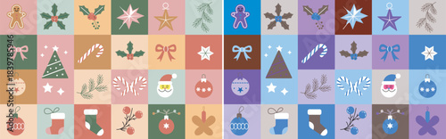 Colorful christmas advent calendar pattern with festive ornaments and holiday symbols
