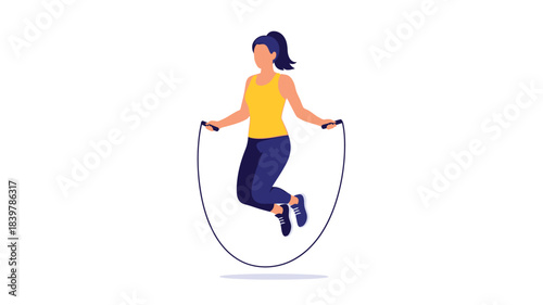 A woman enthusiastically jumping rope showcasing a healthy and active lifestyle