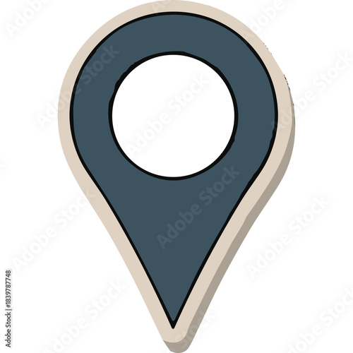 Hand Drawn Blue Location Pin Icon With Dark Center and White Outline on Black Background
