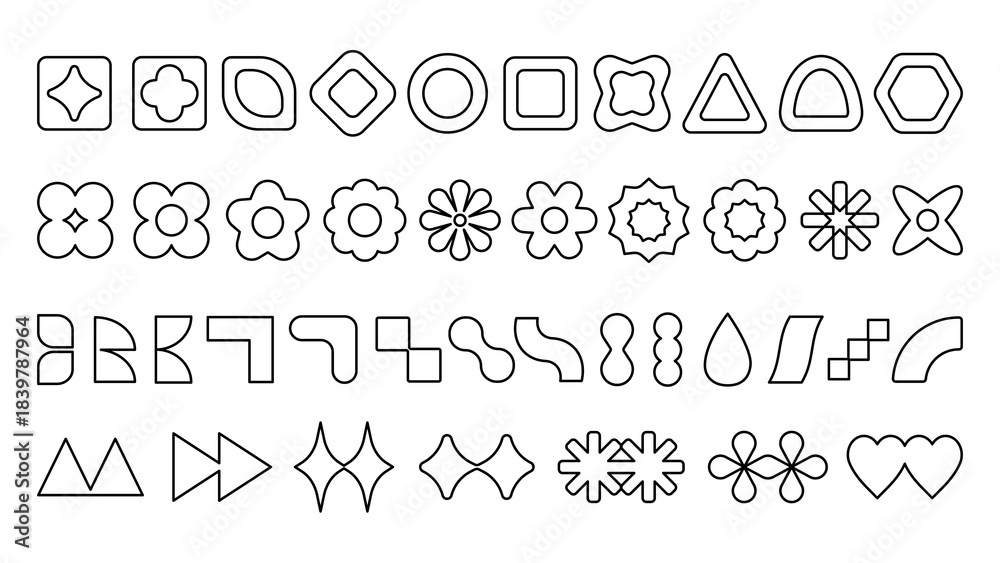 Fototapeta premium PNG Geometric shapes outline collection on transparent background