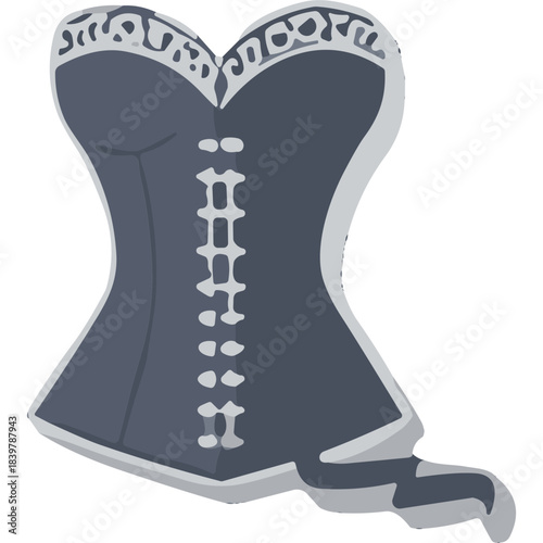 Gray Underbust Corset with Silver Lacing and Decorative Trim on Black Background