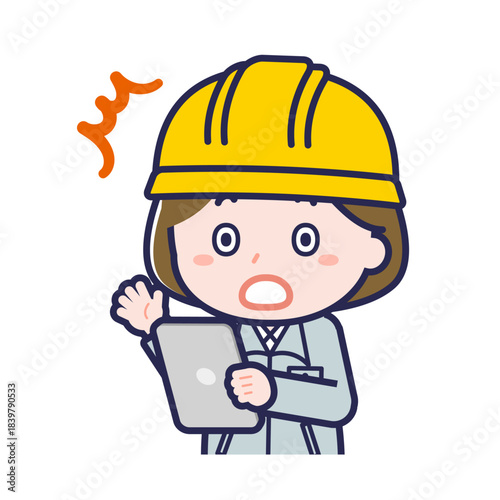 タブレットを使う「工事作業員」の女性