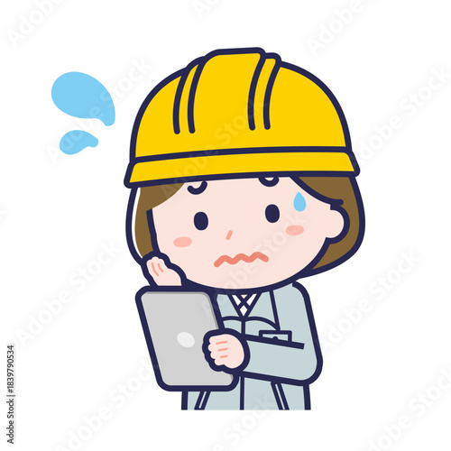 タブレットを使う「工事作業員」の女性