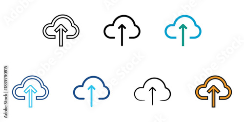Upload Cloud icon set multiple style vector collection. Editable Stroke 
