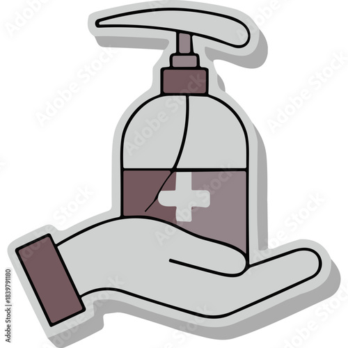 Hand Holding Hand Sanitizer Bottle With Cross Symbol Cleanliness And Hygiene Concept