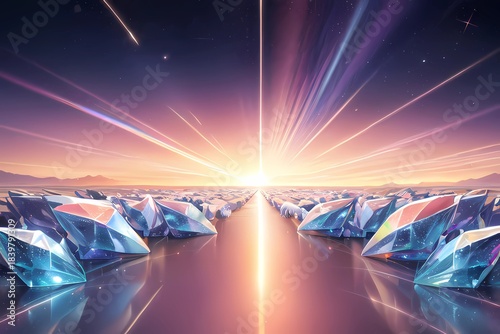 ゲーム背景　キラキラ光る水晶の道ステージ背景