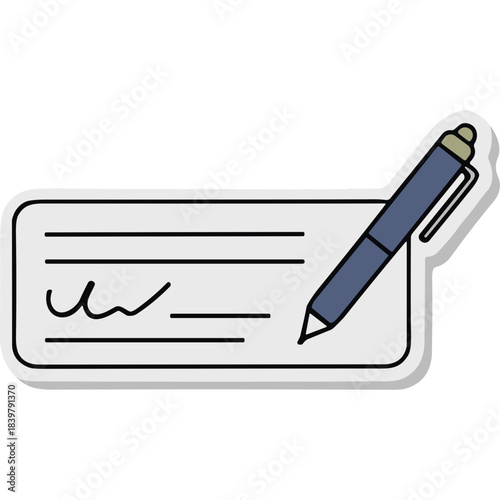 Handwriting A Check With A Blue Pen On A White Paper With Lines And Signature Space Isolated On A Black Background With A Subtle Border And Shadow